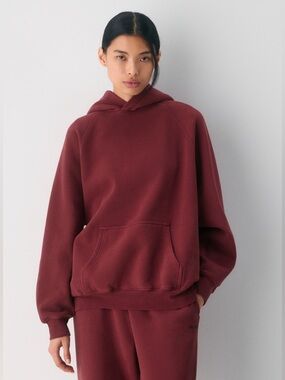 Aritzia Womens Hooded Crewneck Sweater in Burgundy